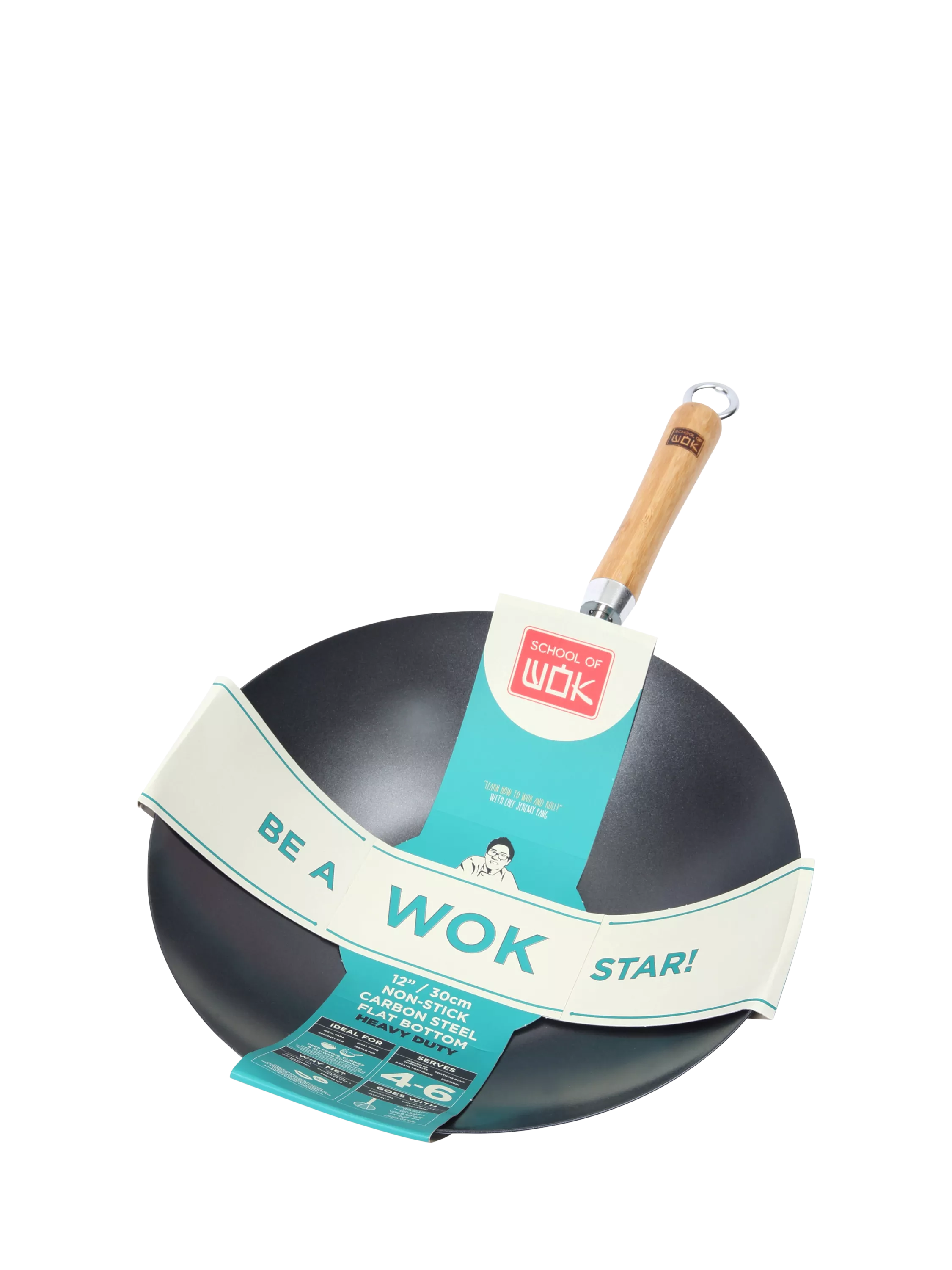 School Of Wok Heavy Duty Carbon Steel Non-Stick Wok, 30cm