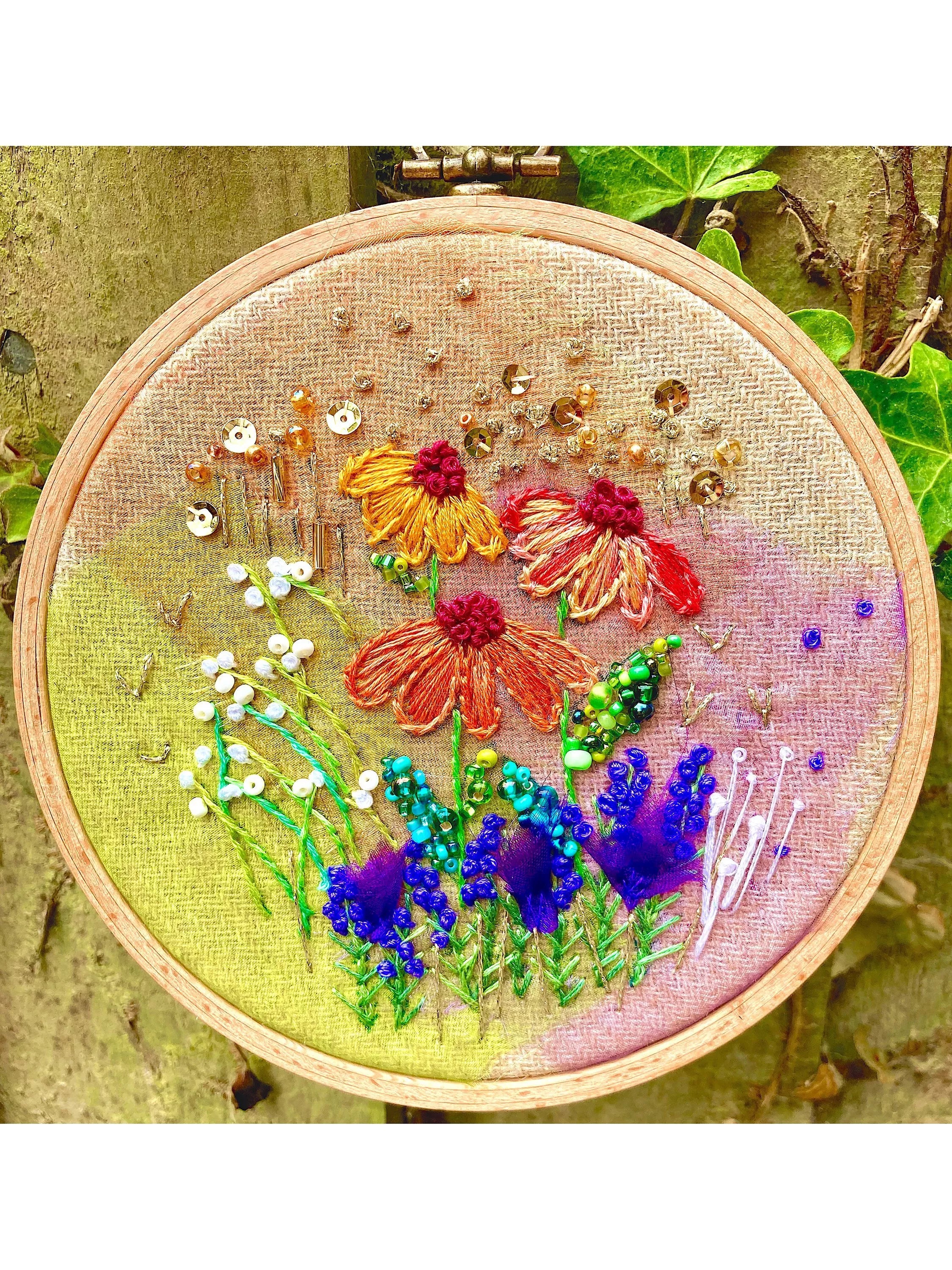 Rowandean Salvia and Helenium Mini Plus Embroidery Hoop Kit