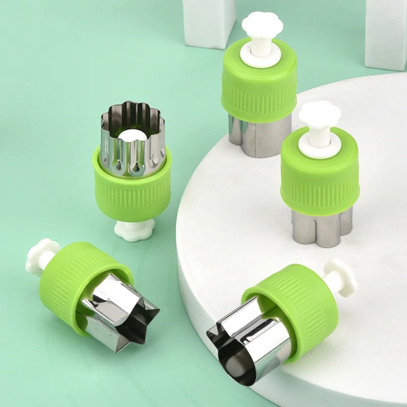 Cute Design Stainless Steel Cutter Set with Pusher – Pack of 6 (Green)