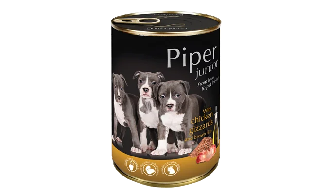 Piper Junior dog  tin 400g - Chicken Gizzards and Brown rice