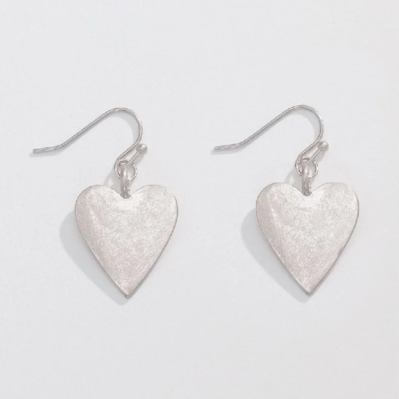 Periwinkle by Barlow :  Brushed Silver Hearts - Earrings