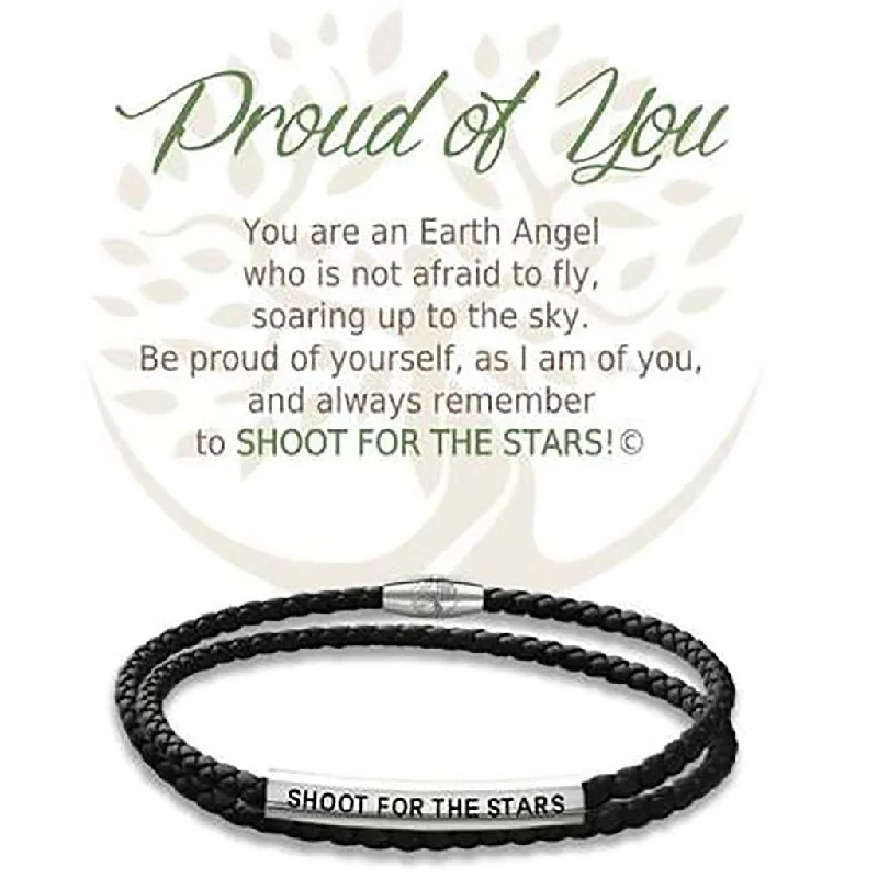 Earth Angel : Proud of You Black Leather Bracelet