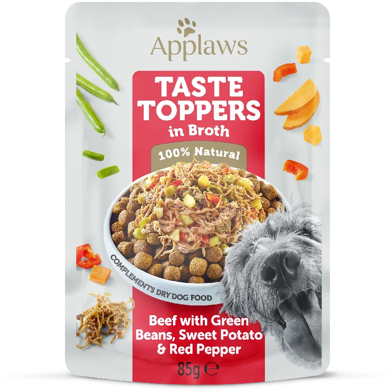 Applaws Tasty Toppers dog Pouch, Beef with Green Beans, Sweet Potato & Red Pepper in Broth, 85g