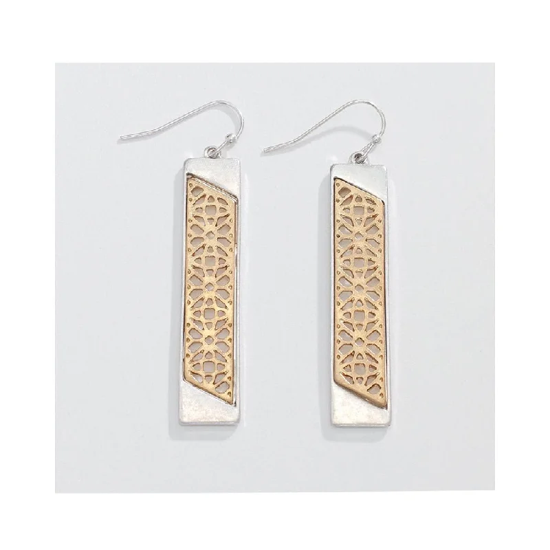 Periwinkle by Barlow : Two-Tone Filigree Rectangless- Earrings