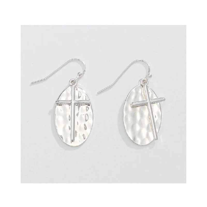 Periwinkle by Barlow : Crosses Over Hammered Silver  - Earrings