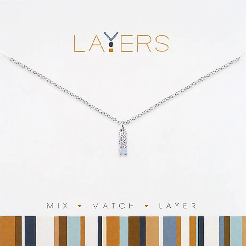 Center Court : Silver Petite Blue Trio Layers Necklace