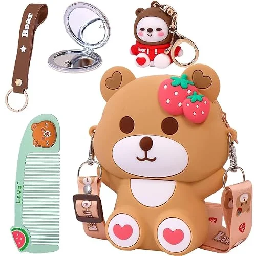 Adorable Teddy Design Sling Bag with Comb and Mirror