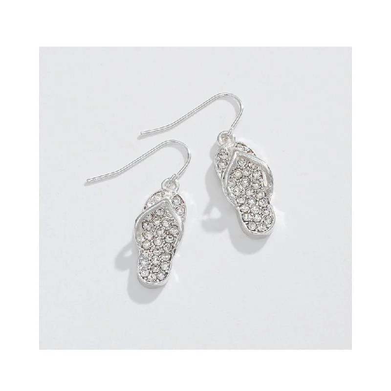 Periwinkle by Barlow : Silver Flipflop with Clear Crystals   - Earrings