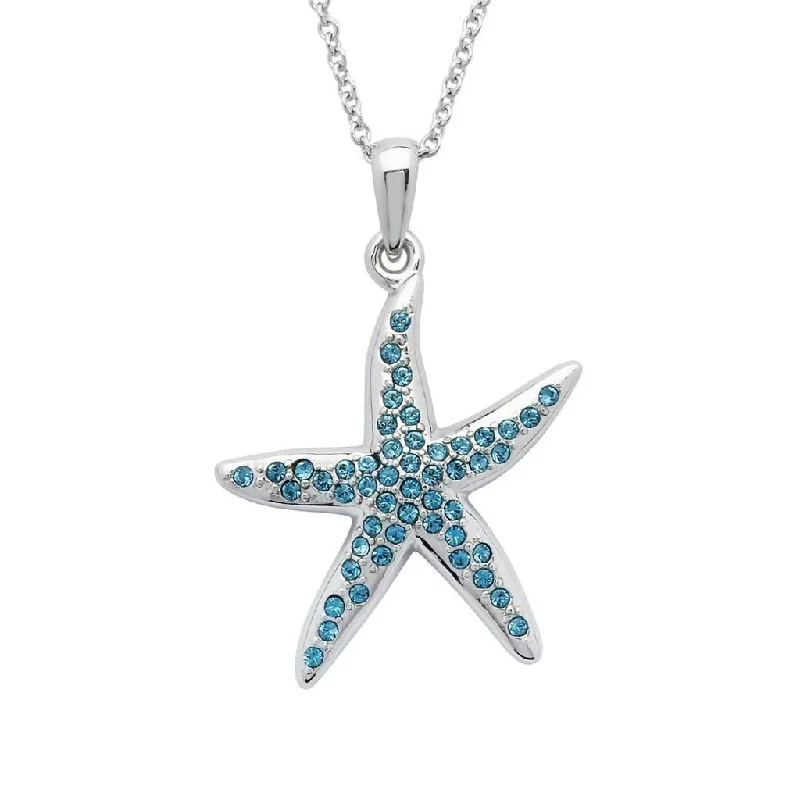 Ocean : Starfish Necklace Encrusted with Aqua Crystals