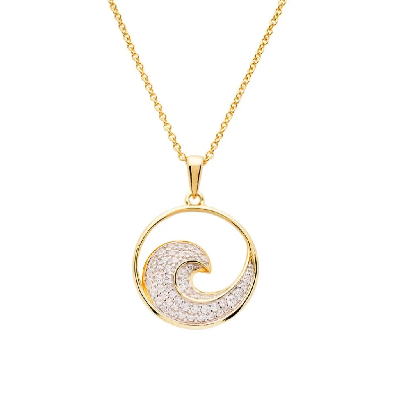 Ocean : 14K Gold Vermeil Ocean Wave Necklace with Cubic Zirconias