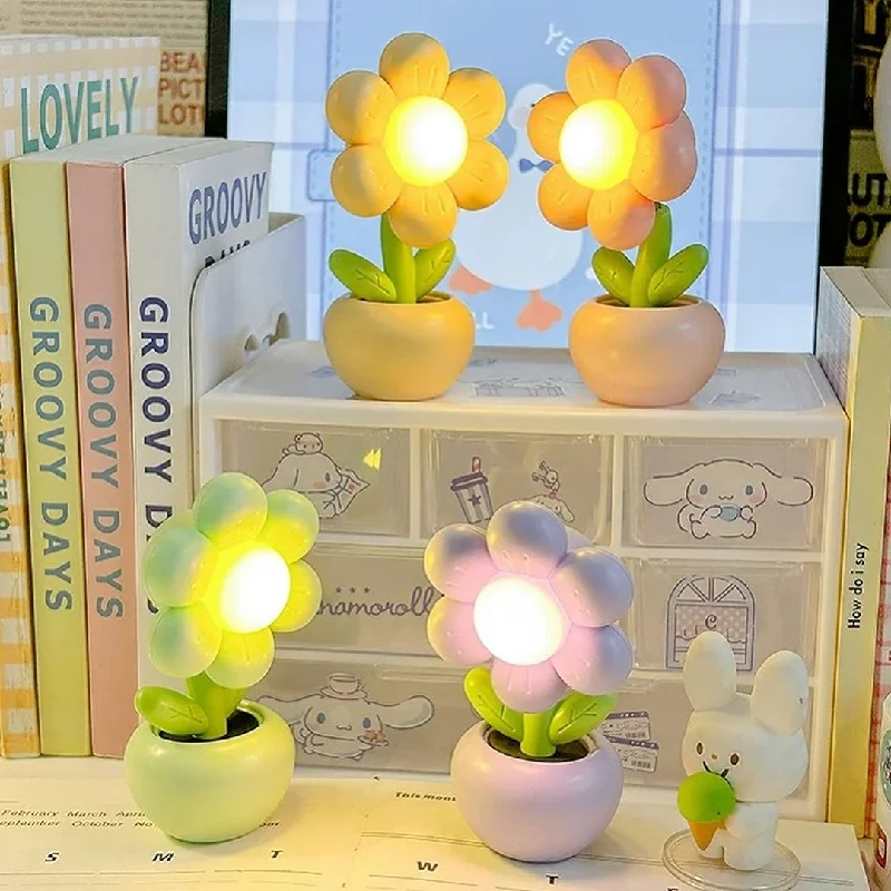 Small Flower Pot Design Table Desk LED Lamp (1pc) (Random Color)