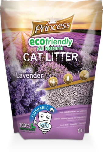 Princess Eco Biodegradable Flushable cat litter, Lavander 6L