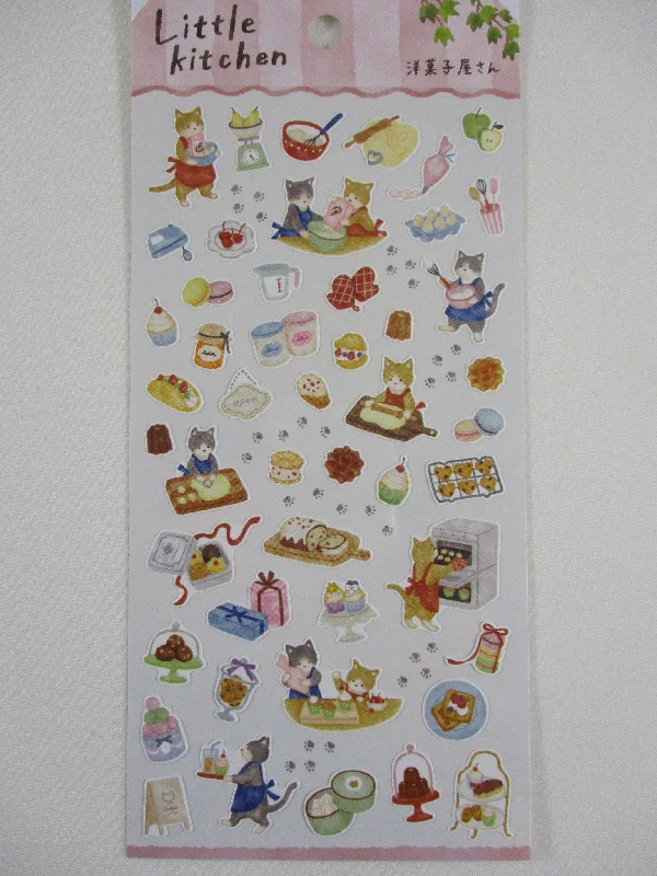 Cute Kawaii MW Animal Little Kitchen - C - Cat Sweet Mitten Waffle Cake Bake Egg Sticker Sheet - for Journal Planner Craft Organizer Schedule Decor