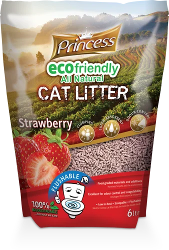 Princess Eco Biodegradable Flushable cat litter, Strawberry 6L