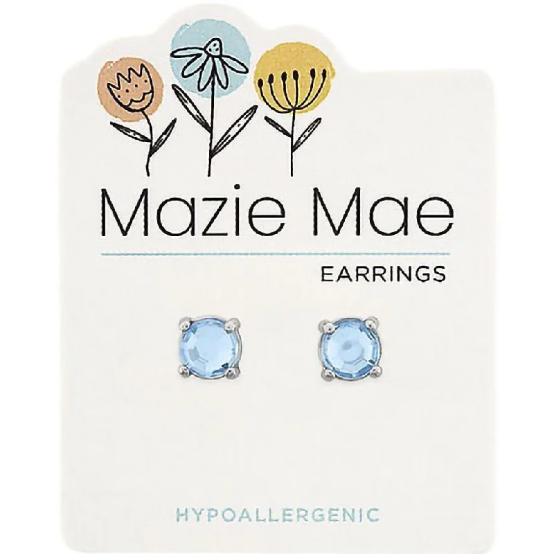 Center Court: Silver Light Saphire Solitaire Stud Mazie Mae Earring