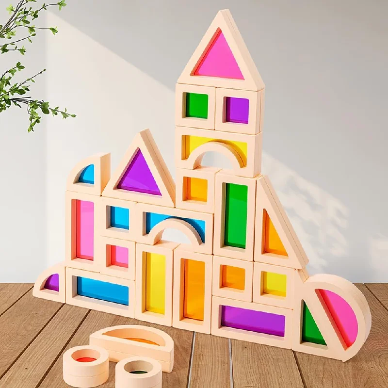 25-Piece Acrylic Transparent Wooden Building Block Set