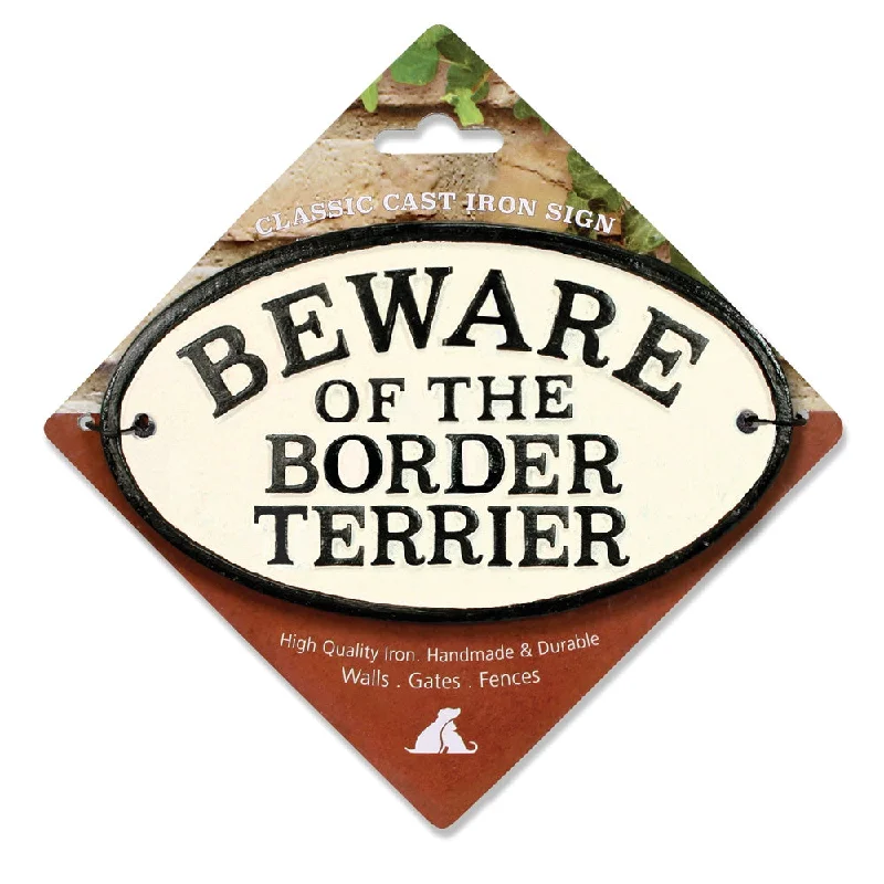 Oval Cast Iron Sign Beware Of The Border Terrier